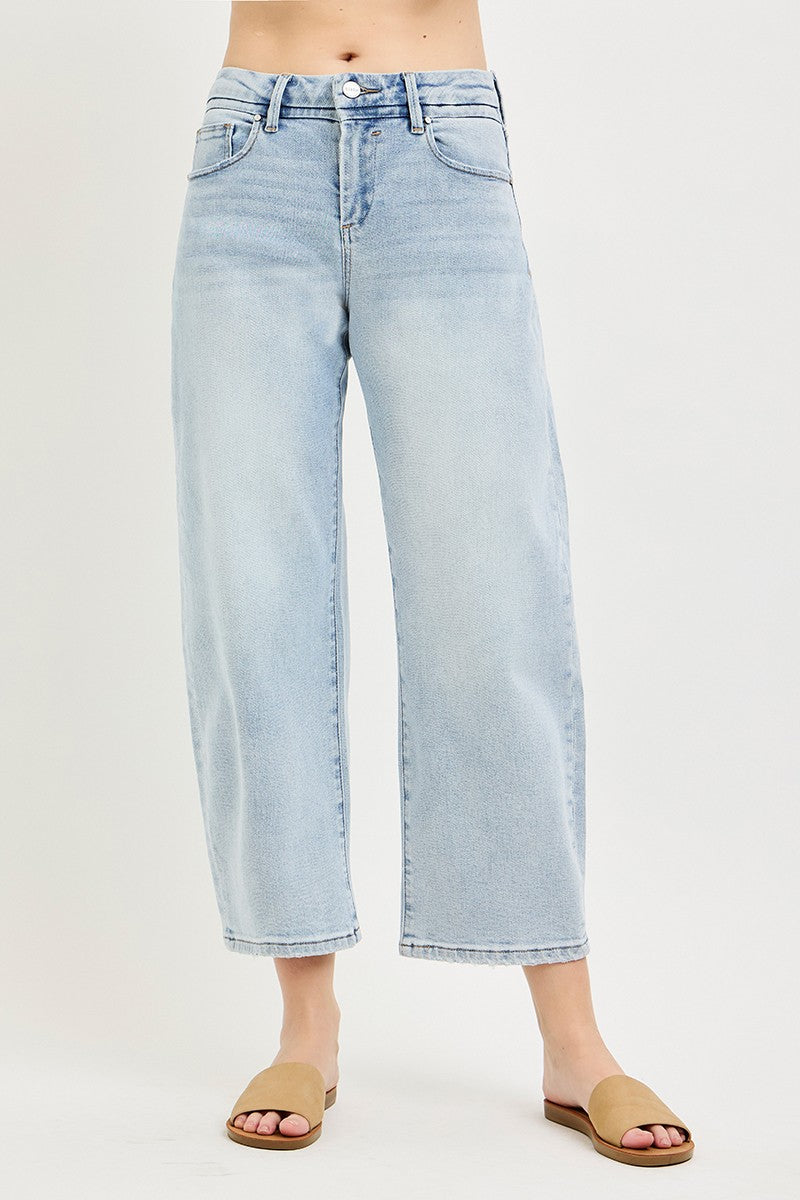 Risen High Rise Light Wash Cropped Barrel Jeans PGC21742