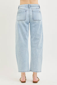 Risen High Rise Light Wash Cropped Barrel Jeans PGC21742