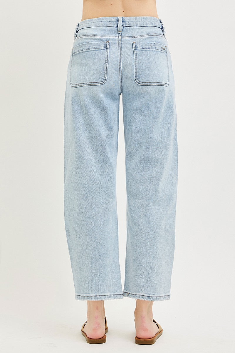 Risen High Rise Light Wash Cropped Barrel Jeans PGC21742
