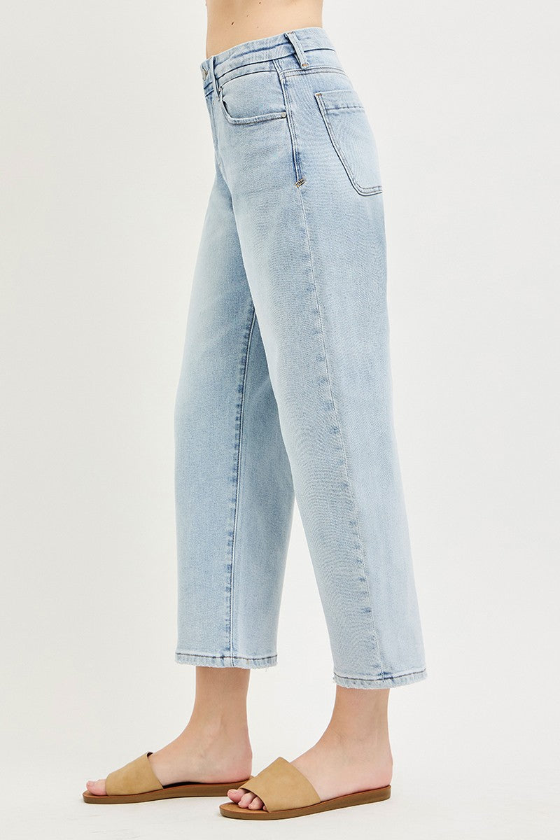 Risen High Rise Light Wash Cropped Barrel Jeans PGC21742