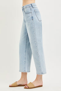 Risen High Rise Light Wash Cropped Barrel Jeans PGC21742