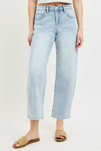 Risen High Rise Light Wash Cropped Barrel Jeans PGC21742