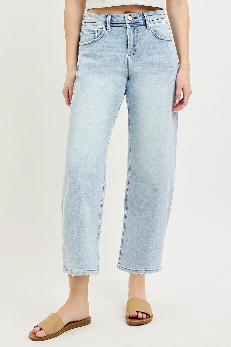 Risen High Rise Light Wash Cropped Barrel Jeans PGC21742