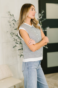 Stripe Cap Sleeve Button Down Top