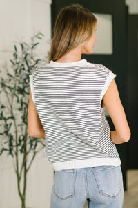Stripe Cap Sleeve Button Down Top