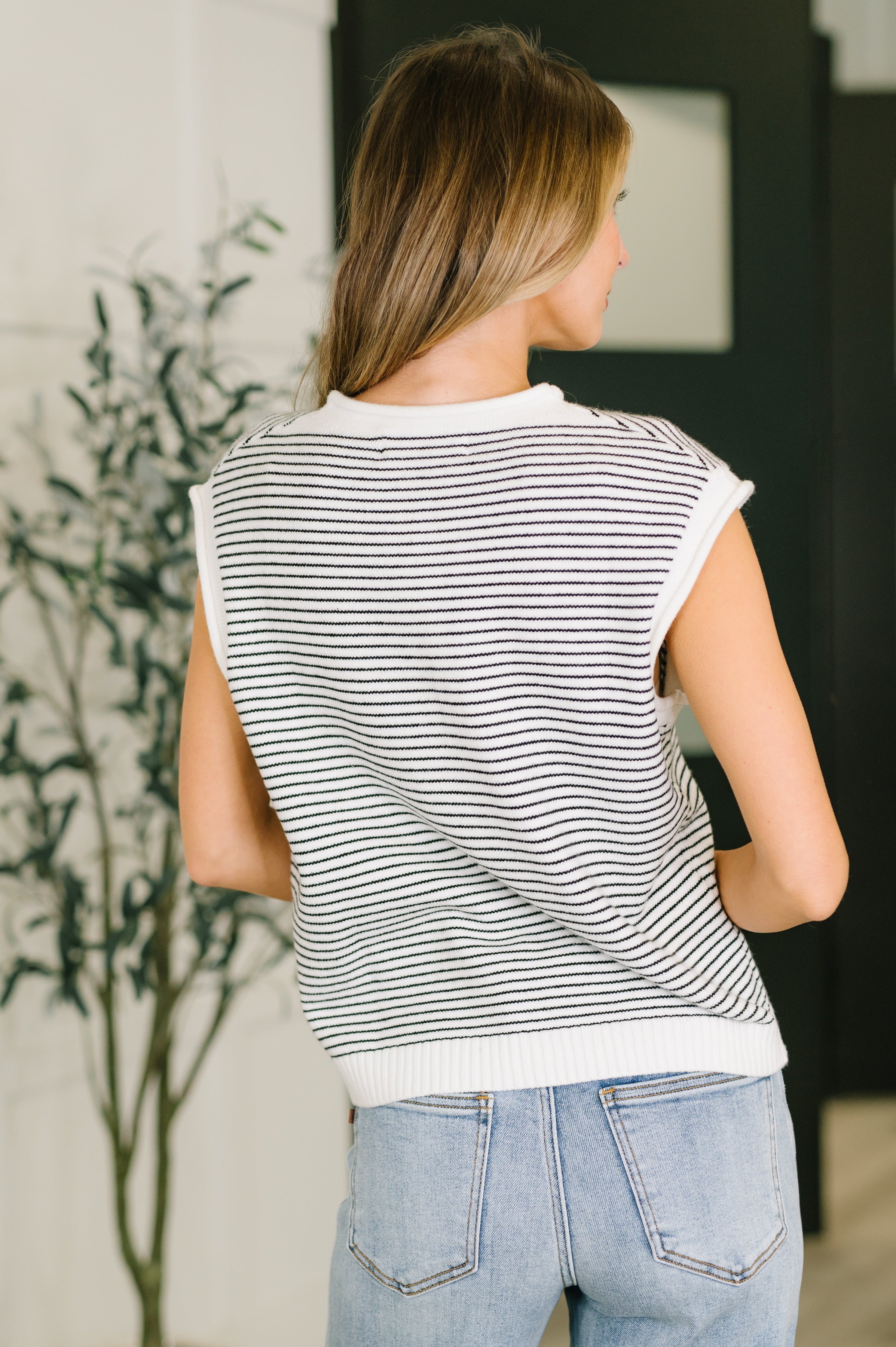 Stripe Cap Sleeve Button Down Top