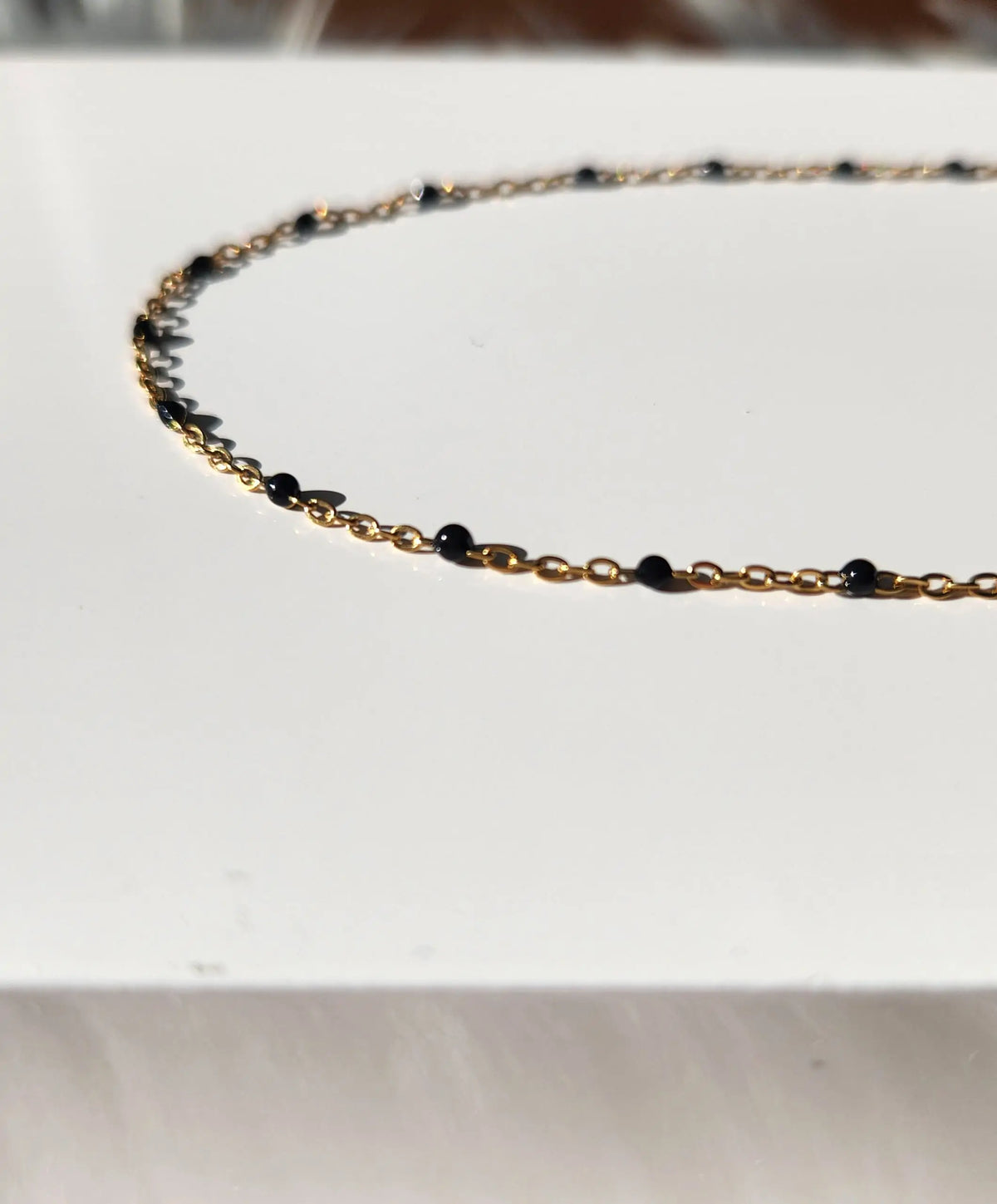 Dotted Black Enamel Chain Necklace