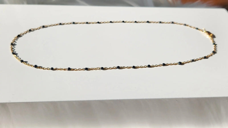 Dotted Black Enamel Chain Necklace