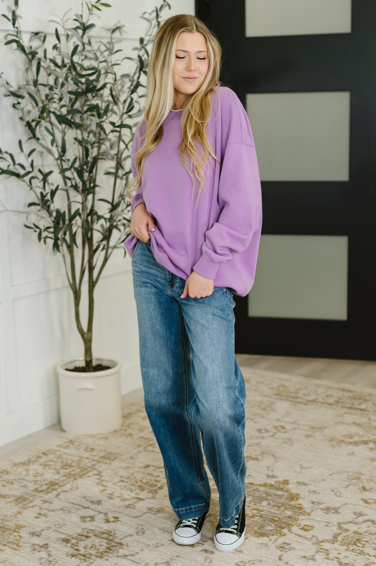 Zenana Weekend Retreat Relaxed Pullover in Lavender