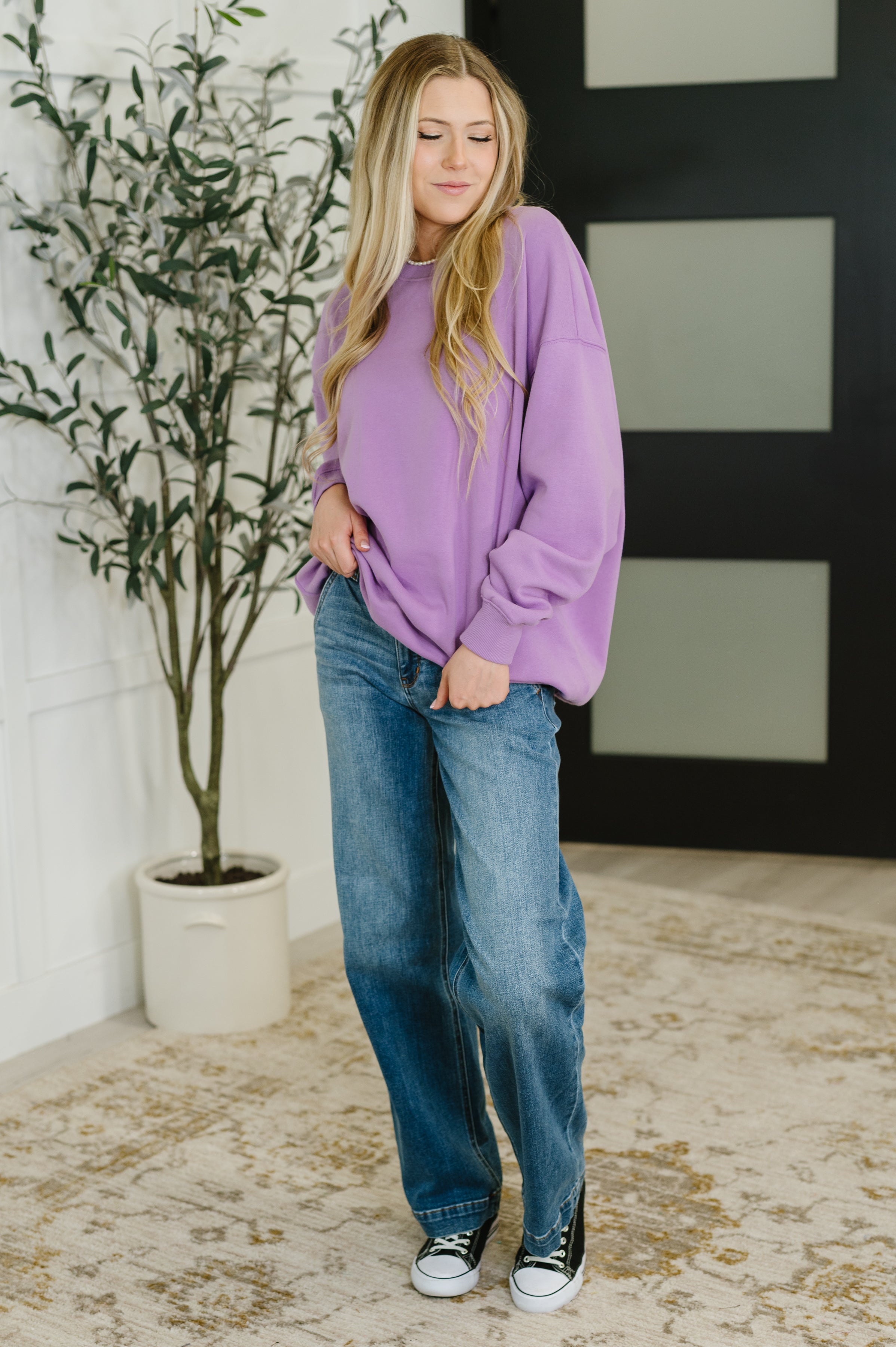 Zenana Weekend Retreat Relaxed Pullover in Lavender