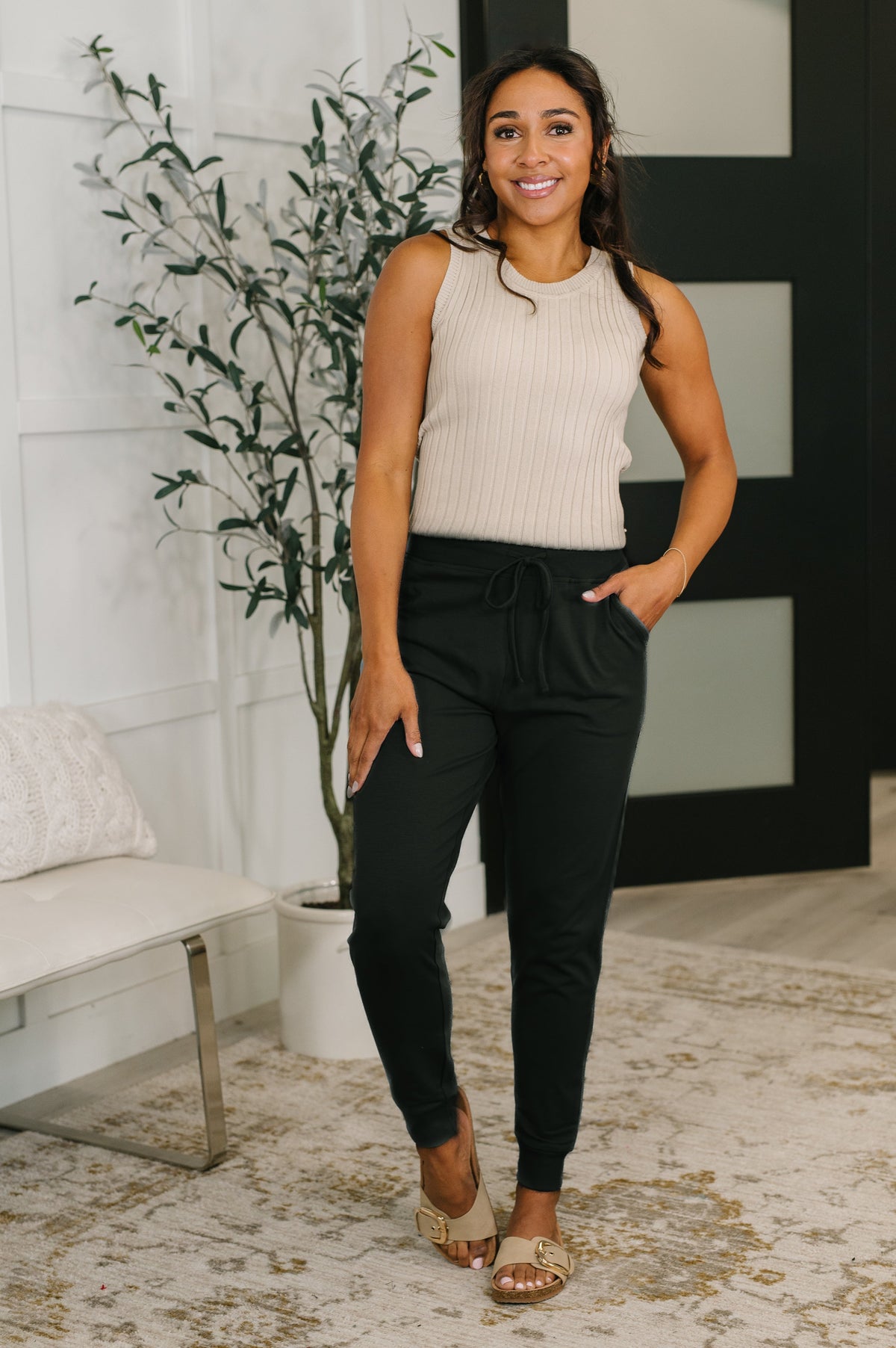 Zenana Cotton High Waisted Joggers in Black