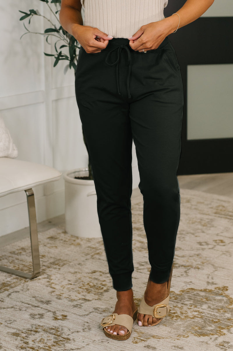 Zenana Cotton High Waisted Joggers in Black
