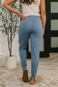 Zenana Cotton High Waisted Joggers in Dusty Blue