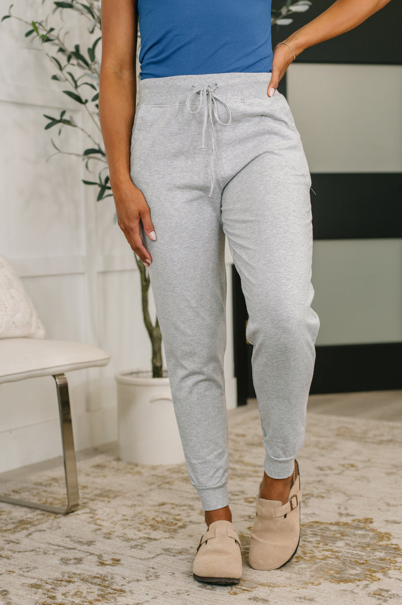 Zenana Cotton High Waisted Joggers in Heather Grey