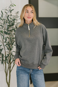 Zenana Quarter Zip Fleece Sweatshirt in Charcoal