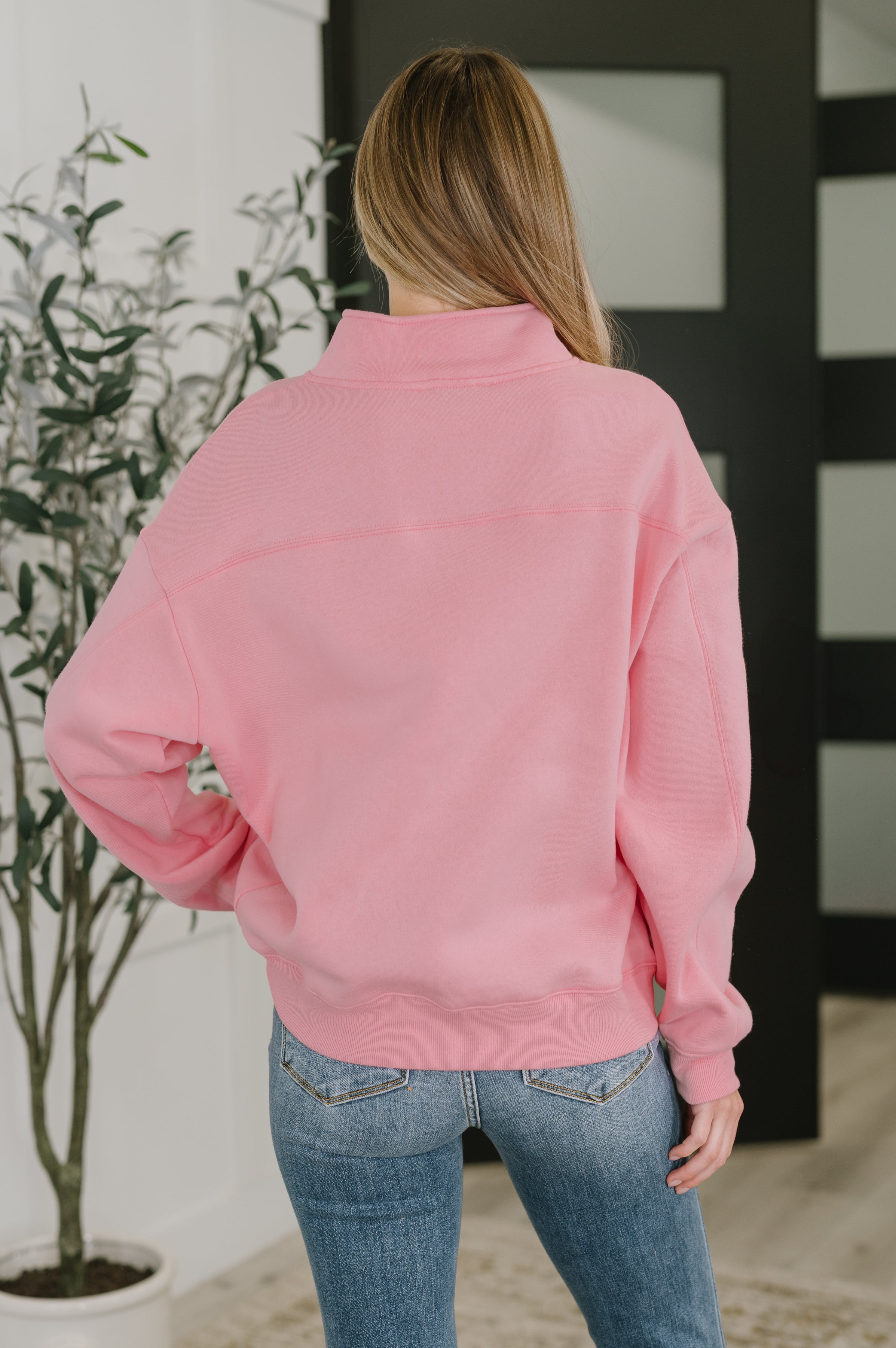 Zenana Quarter Zip Fleece Sweatshirt in Dark Pink