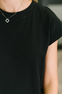 Zenana Round Neck Short Sleeve Midi Dress in Black