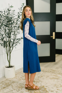 Zenana Round Neck Short Sleeve Midi Dress in Navy