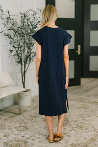 Zenana Round Neck Short Sleeve Midi Dress in Navy