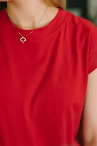 Zenana Round Neck Short Sleeve Midi Dress in Ruby