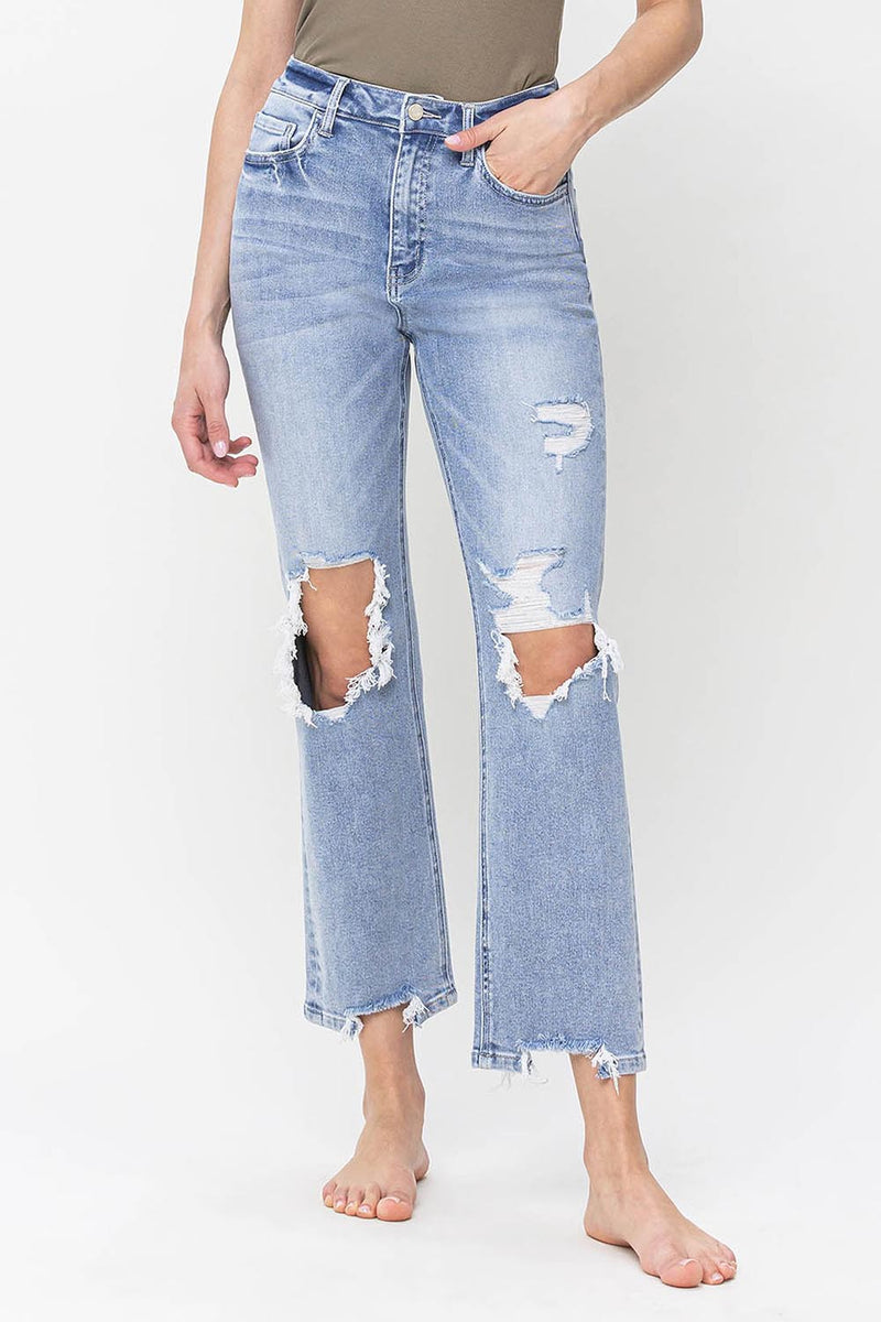VERVET Mid Rise Distressed Kick Flare Jeans – Lilac East