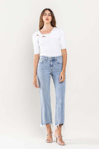 VERVET High Rise Cropped Distressed Hem Relaxed Fit Jeans
