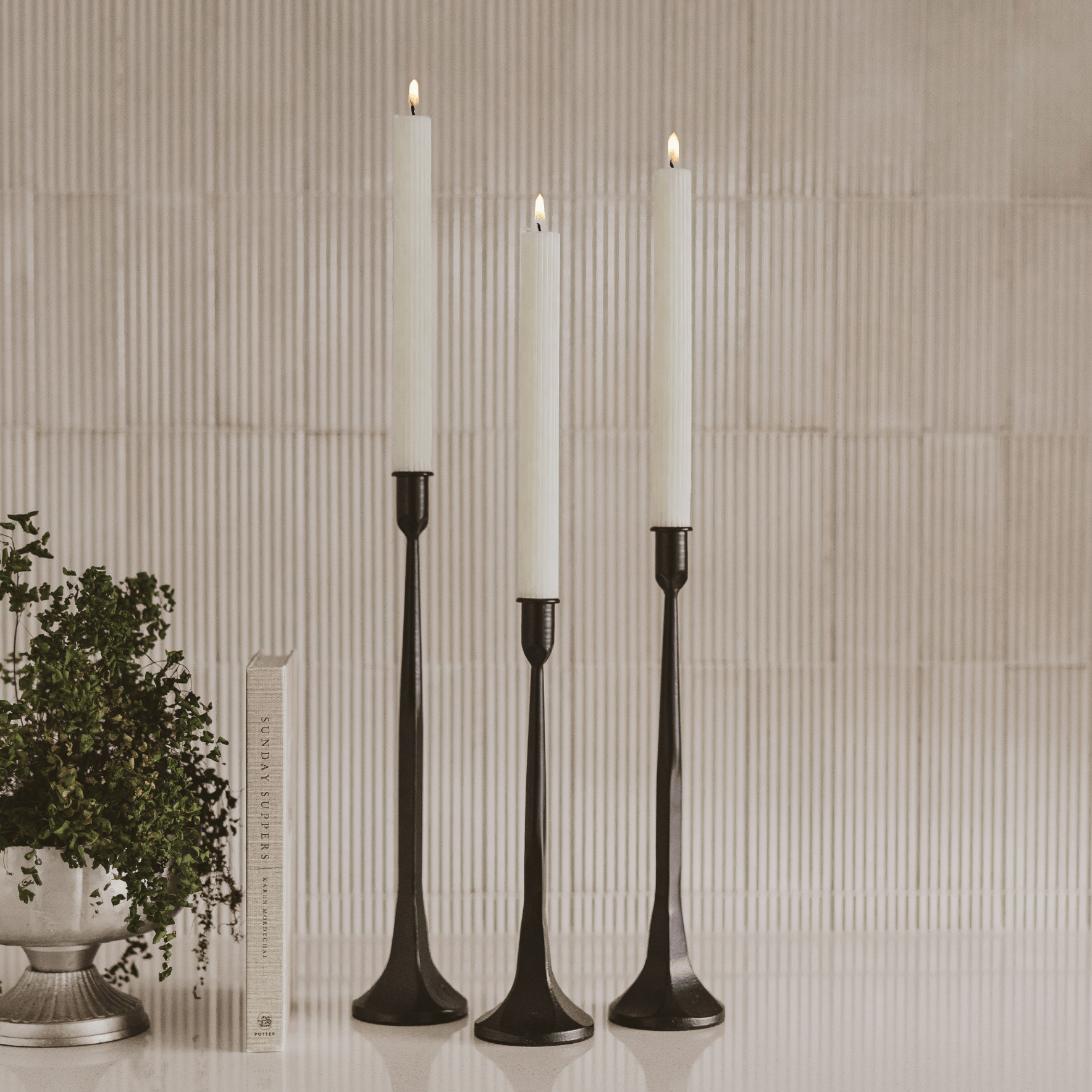 Sweet Water Decor Fluted Taper Candles - Set of 3