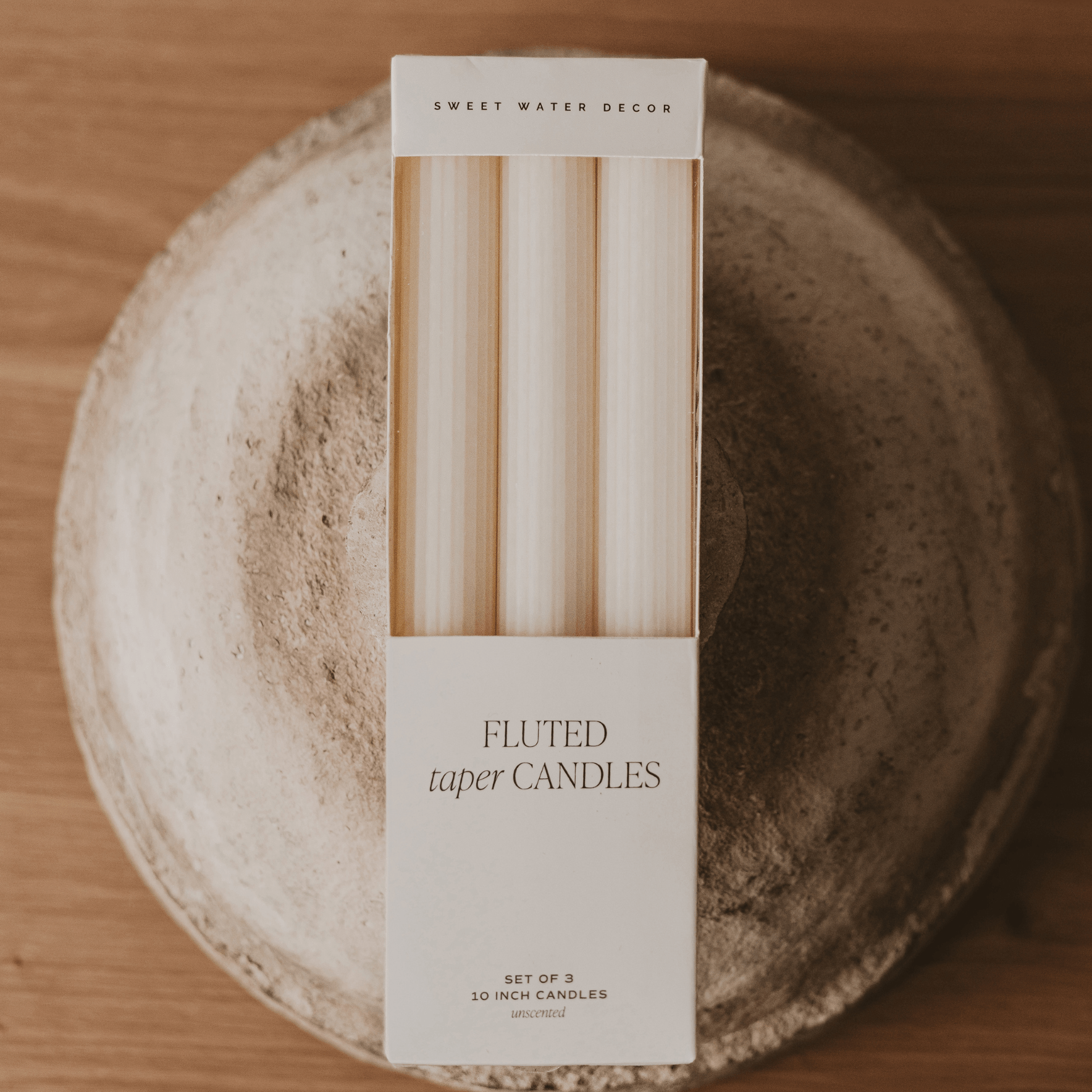 Sweet Water Decor Fluted Taper Candles - Set of 3