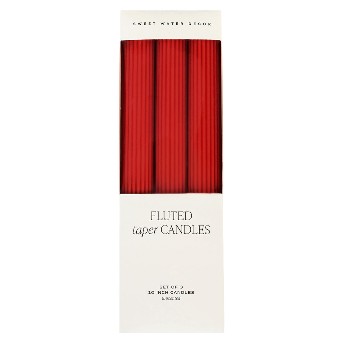 Sweet Water Decor Red Fluted Taper Candles - Set of 3