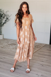 Baby's Breath Balloon Sleeve Dress in Camel