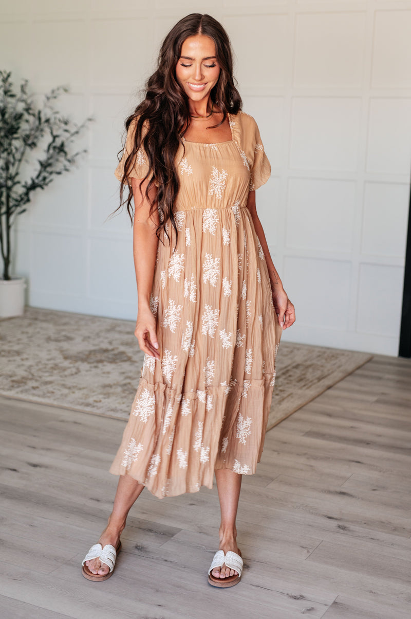 Baby's Breath Balloon Sleeve Dress in Camel