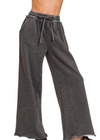 Acid Wash Fleece Palazzo Sweatpants with Pockets