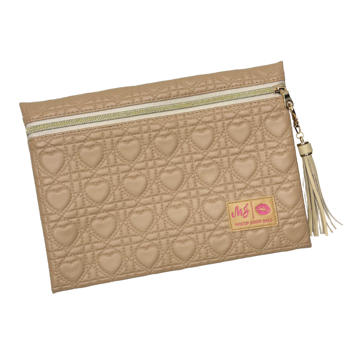 Makeup Junkie Bags Quilted Hearts Mocha