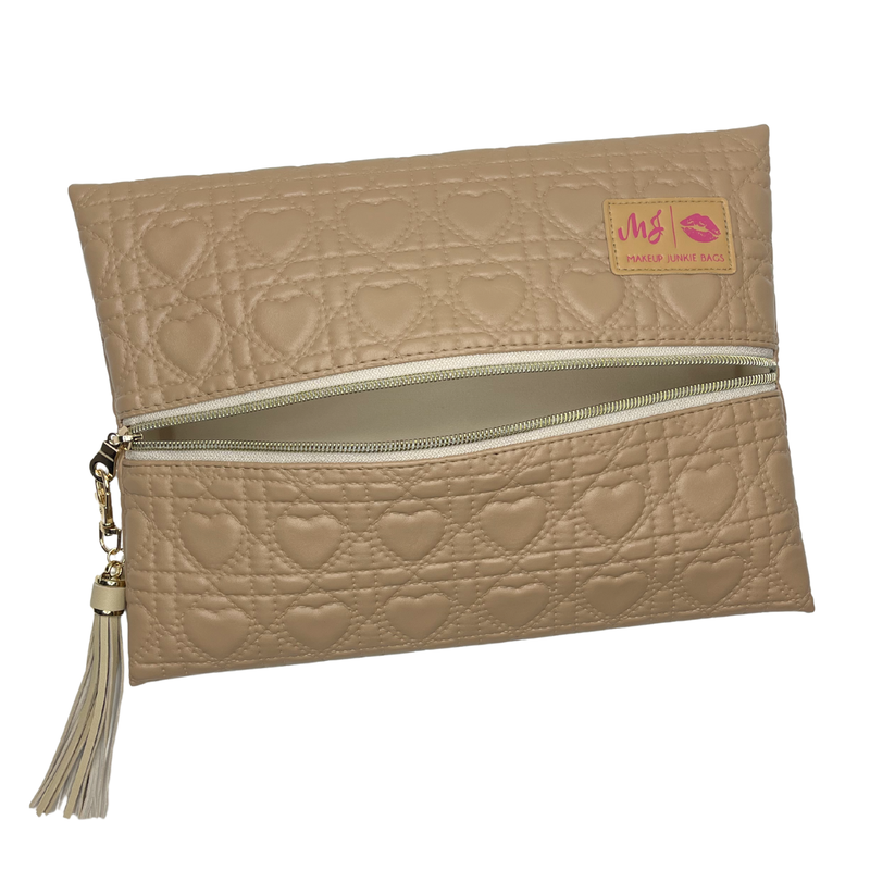 Makeup Junkie Bags Quilted Hearts Mocha