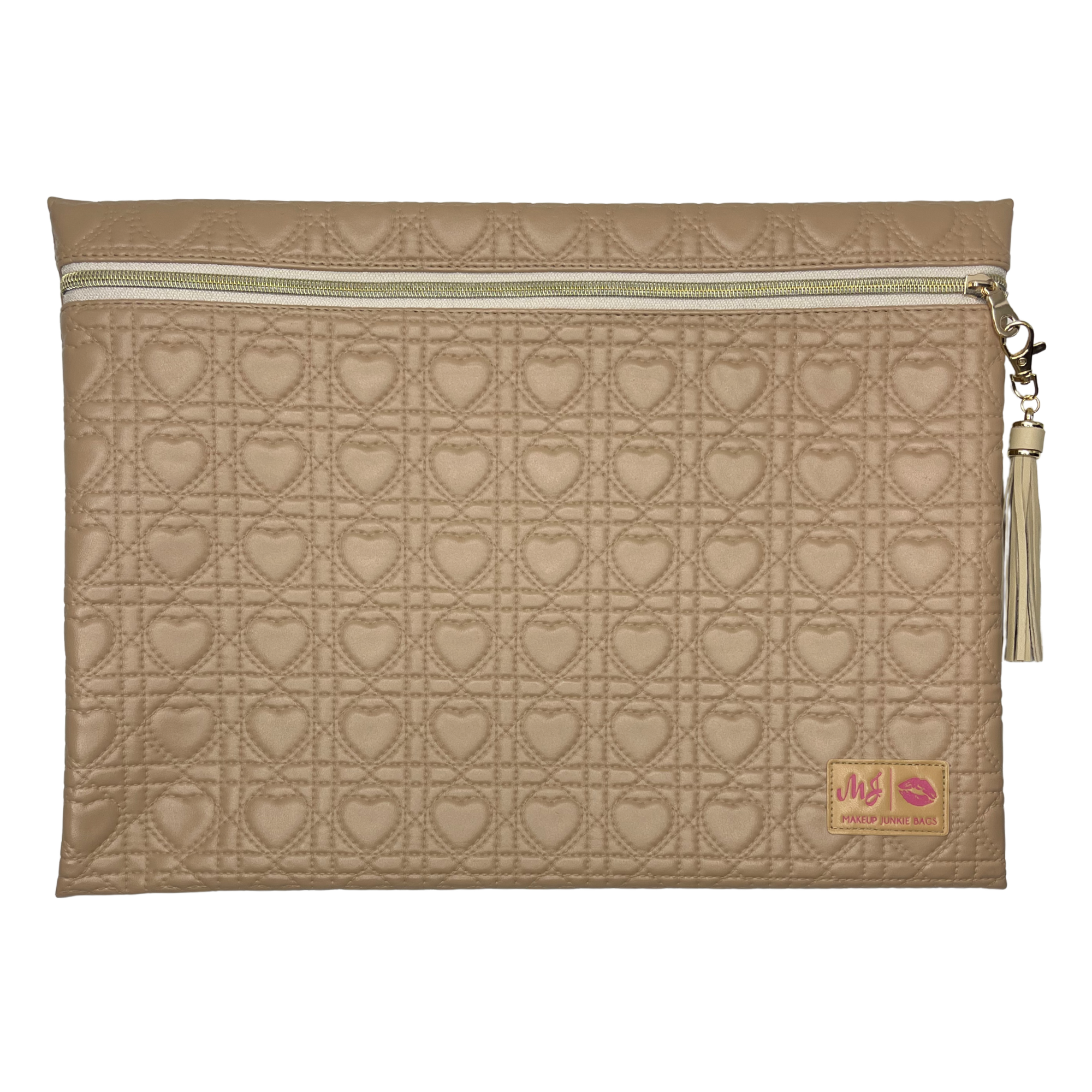 Makeup Junkie Bags Quilted Hearts Mocha
