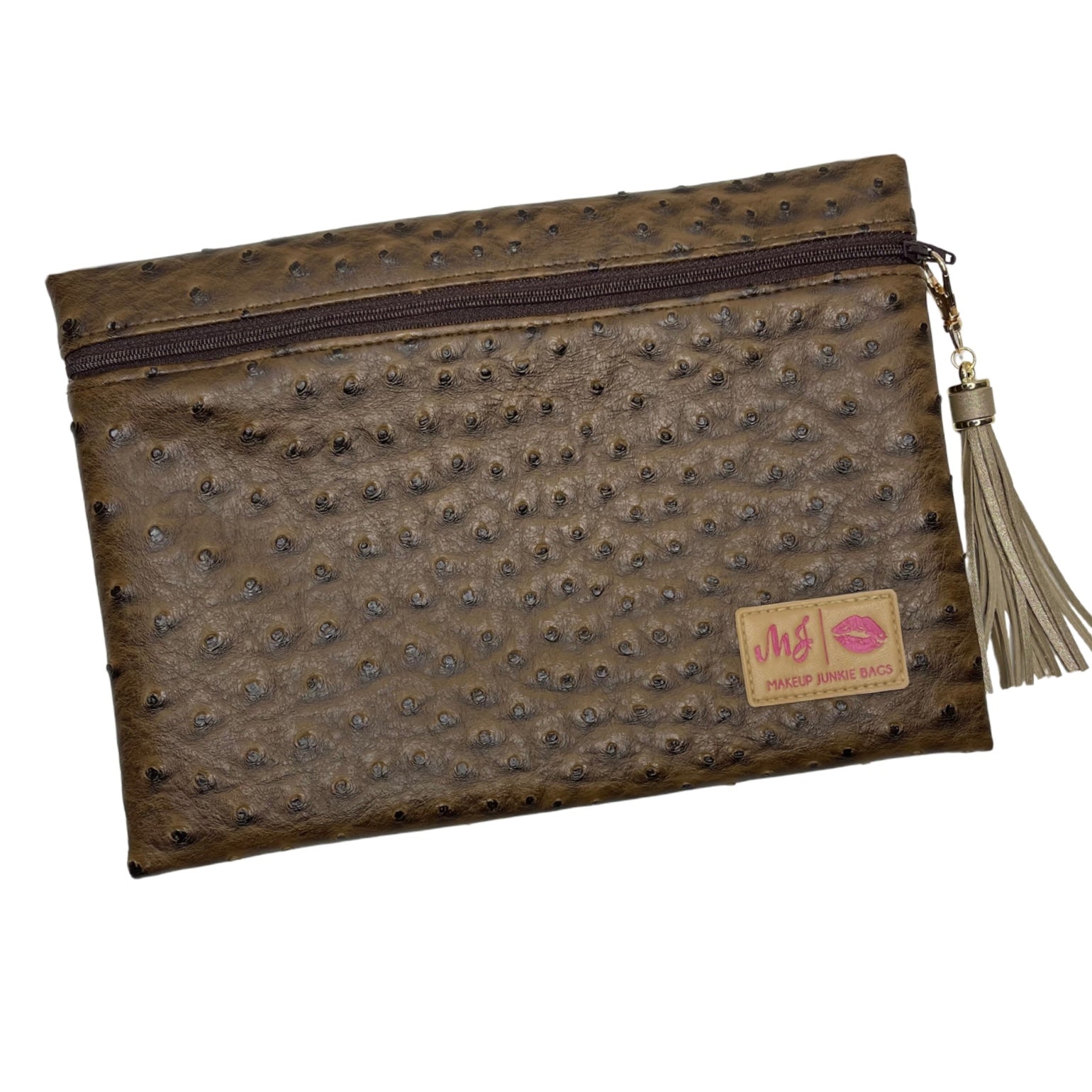 Makeup Junkie Bags Chestnut Ostrich Top Zip