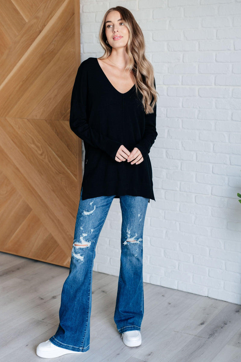 Stella High-Low Tunic Sweater - Black