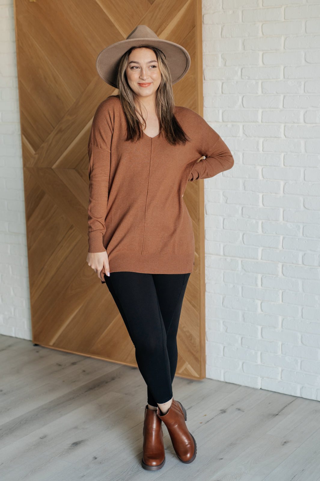 Stella High-Low Tunic Sweater - Deep Camel