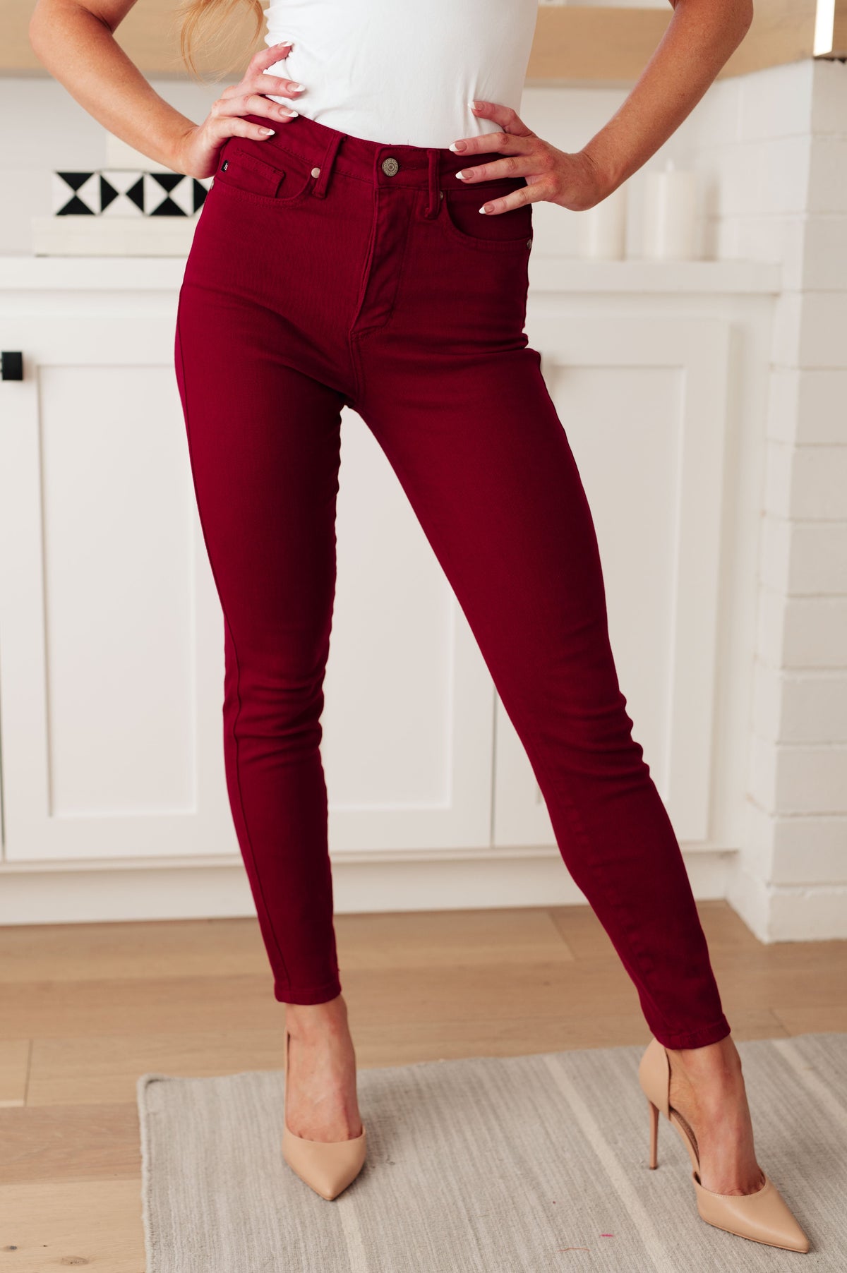 Judy Blue High Rise Control Top Skinny Jeans - Scarlet