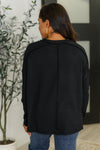 Zenana Ribbed Knit Long Sleeve Top in Black