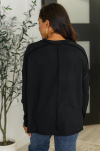 Zenana Ribbed Knit Long Sleeve Top in Black