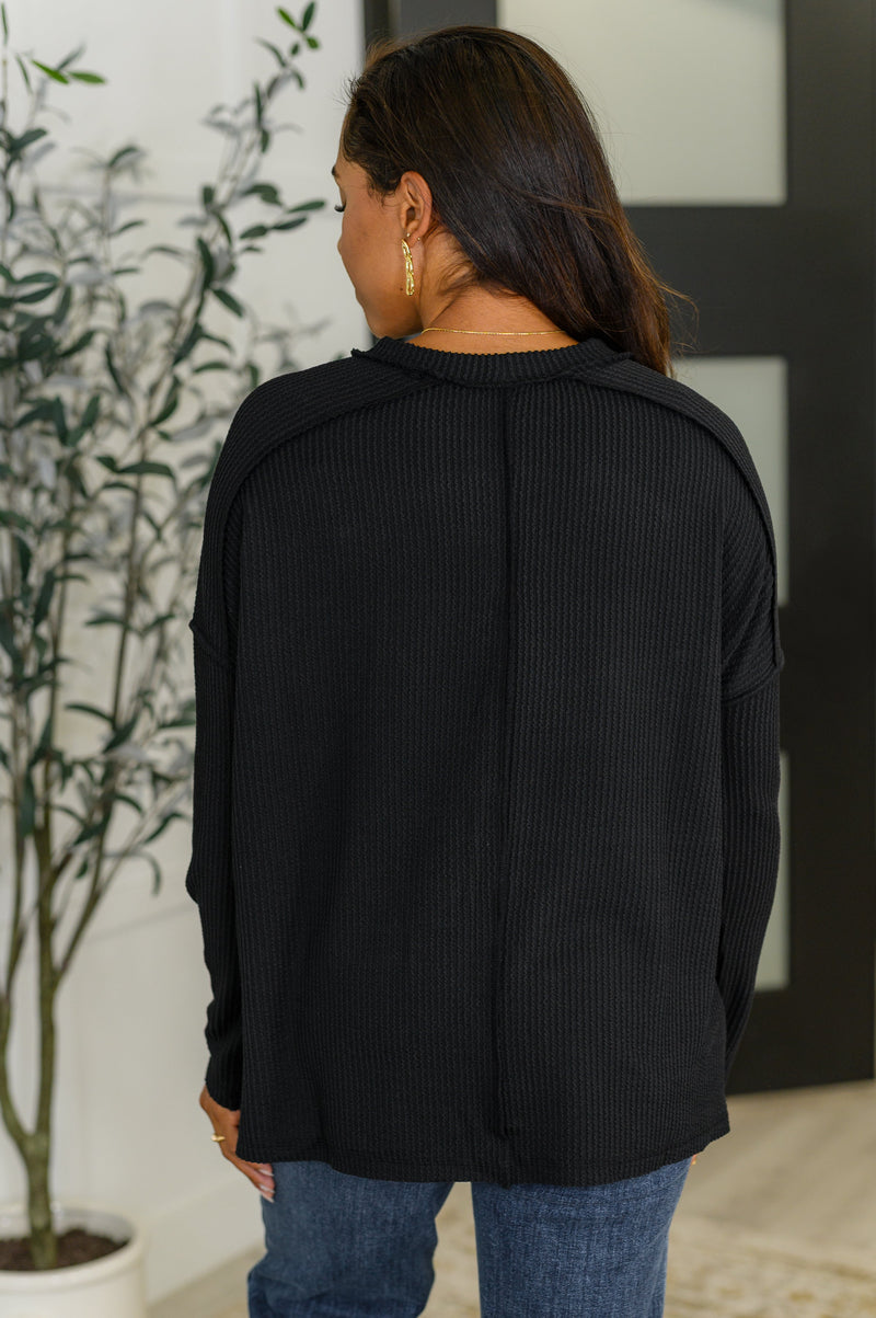Zenana Ribbed Knit Long Sleeve Top in Black
