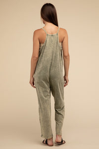 Comfy Fit Washed Spaghetti Straps Overalls with Pockets