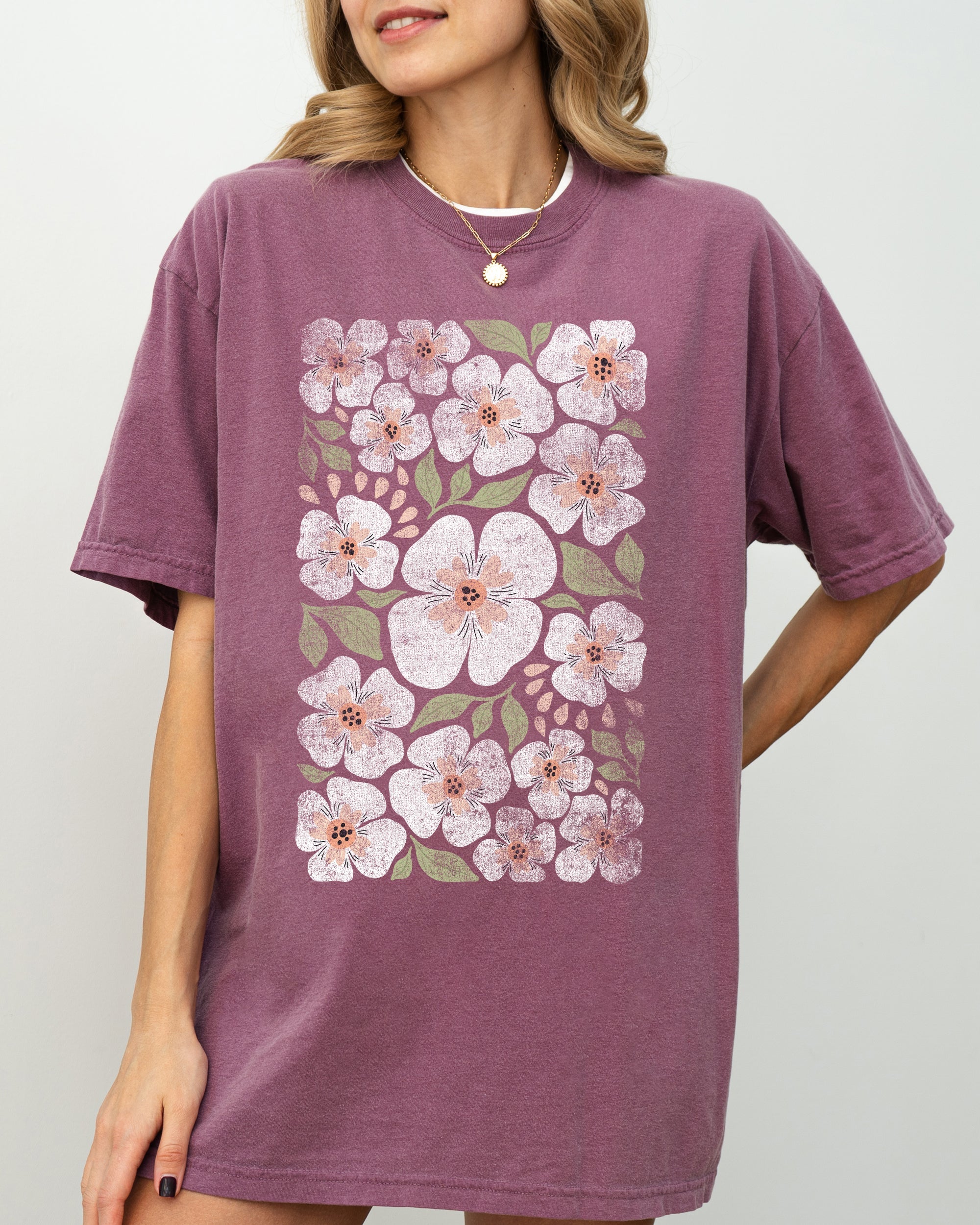 White Autumn Flowers Comfort Colors Graphic T-Shirt