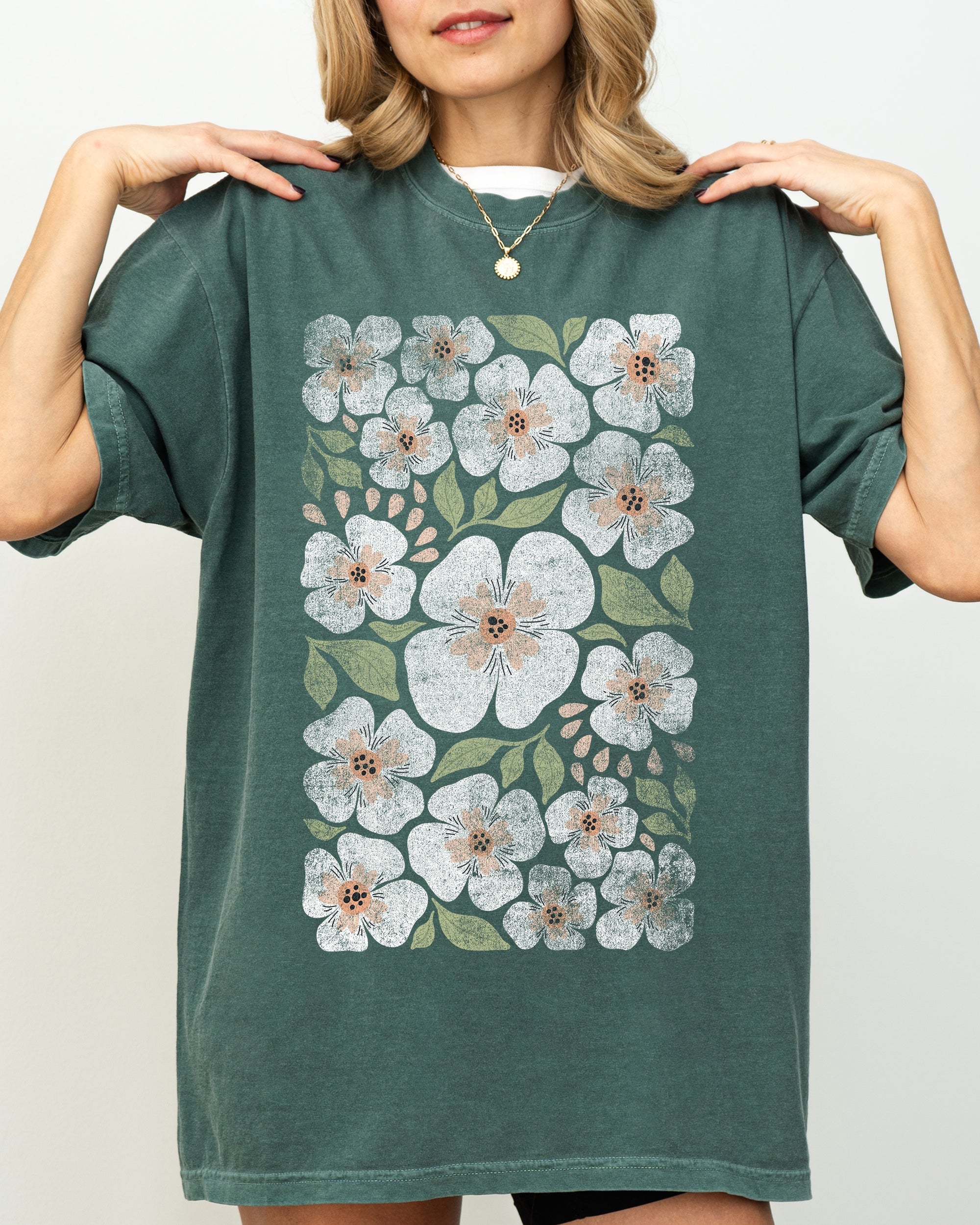 White Autumn Flowers Comfort Colors Graphic T-Shirt
