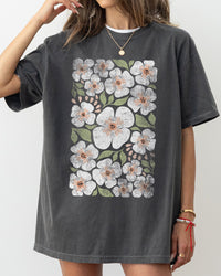 White Autumn Flowers Comfort Colors Graphic T-Shirt