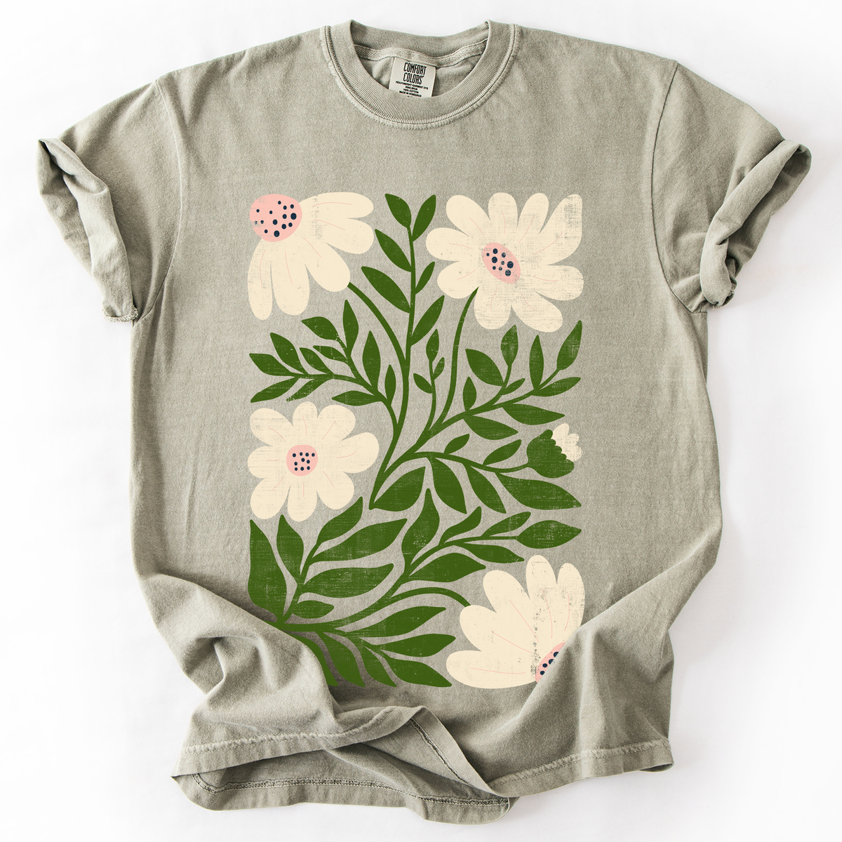 White Wildflower Botanical Comfort Colors Graphic T-Shirt Sandstone