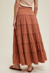 Traveler Tiered Cotton Gauze Maxi Skirt - Burlwood  - Wishlist WL23-8225