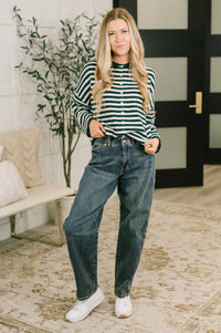 Zenana Collared Sweater Button Down in Hunter Green Stripe