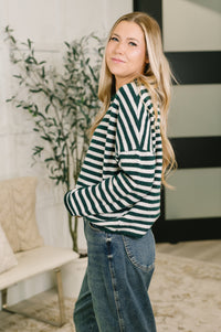 Zenana Collared Sweater Button Down in Hunter Green Stripe